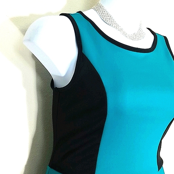 Peplum Sleeveless Tank Top Drop Waist Teal black Trim Stretch Snatched Hourglass - Picture 3 of 8